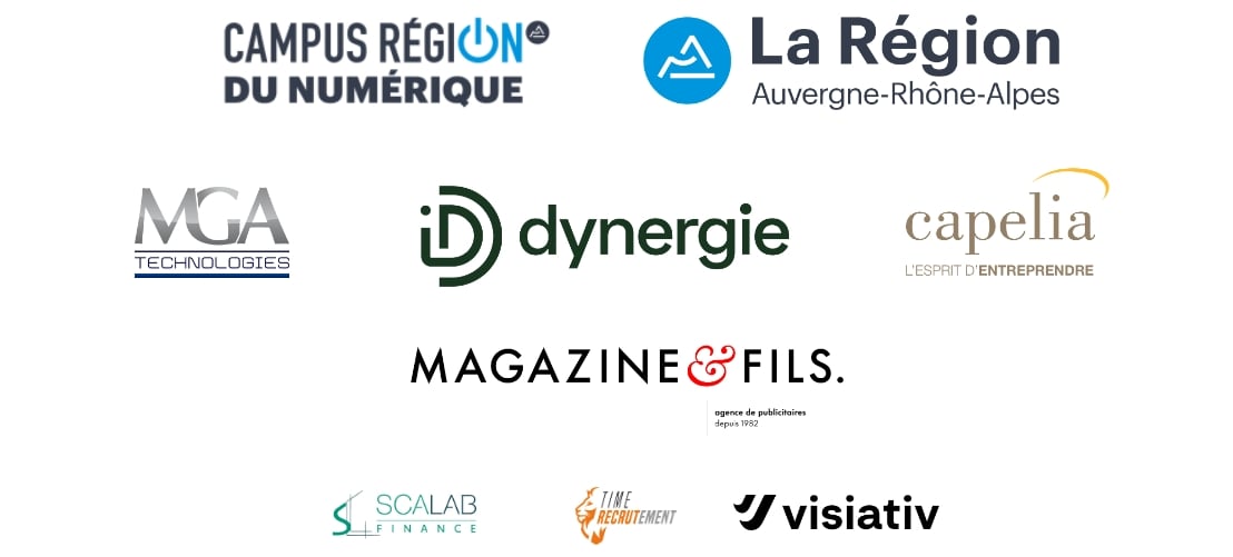 Logos des partenaires de la quatrième édition de la Nuit de l'innovation solidaire, qui s'est déroulée à côté de Lyon les 2 et 3 février 2023